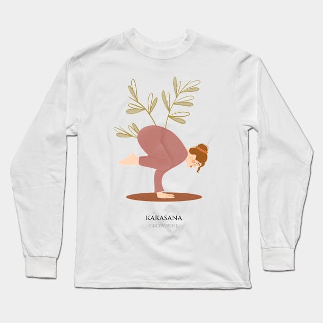 Crow Pose - Yoga Long Sleeve T-Shirt by aleksandrabirch